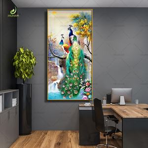 Decoración de Lujo para Sala de Estar con Pintura en Lienzo Impresa de Alta Definición, Pintura de Porcelana con Cristales de Pavo Real, Mural con Luz LED - Product Image 5