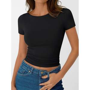 2025 2025 T-shirts d'été de compression de base pour femmes à manches courtes col bateau hauts sortants Y2K vêtements de base - Product Image 3