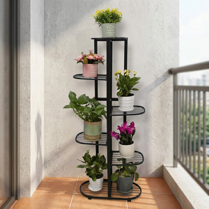 Support à fleurs moderne en métal avec étagères circulaires pour plantes et fleurs d'intérieur, finition thermolaquée, design minimaliste - Product Image 6