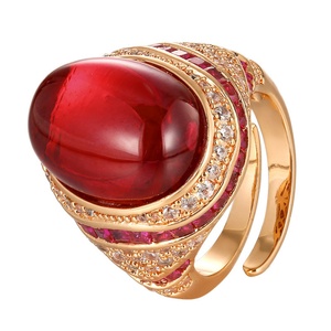 Bague de fiançailles en cuivre écologique de haute qualité, corindon rouge 13*18mm, zircon, plaqué or rose, pour un style romantique de mariée - Product Image 1