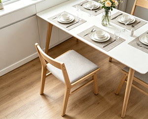 Scandinavian Wooden Living Room <b>Chair</b> With Gray Upholstered Seat And Solid <b>Back</b> Modern Home Furniture - Product Image 5