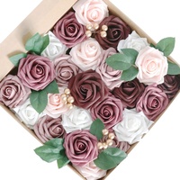 Yapay gül çiçek 25 adet mor Ombre köpük gül w/kök DIY düğün buketleri için Centerpieces gelin duş parti ev Deco
