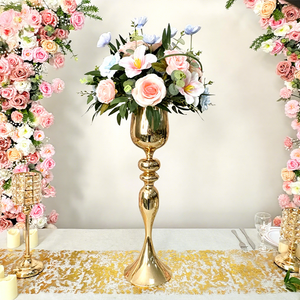 Support de vase à fleurs floral pour professionnels de l'événementiel, grand centre de table en métal doré pour mariage - Product Image 3