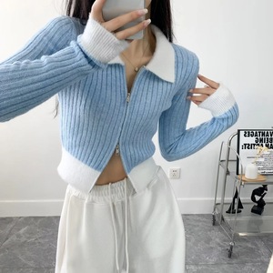 Menina picante Sexy das mulheres Lançou Malha Cardigan Novo Natal Contraste Zipper Camisola Casaco com Patchwork <span class=keywords><strong>Pattern</strong></span> - Product Image 2