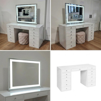 Élégante Coiffeuse Blanche à Lumière LED, Surface Anti-Rayures pour Détaillants de Meubles, Table de Maquillage avec Miroir