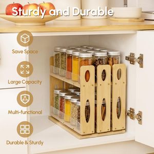 Organisateur de rangement pour épices pour armoire, en bambou, coulissant, pour assaisonnements, organisation verticale pour cuisine et garde-manger, 7,6 pouces de large, 3 tiroirs - Product Image 4