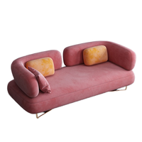 Sofá Chesterfield Moderno de Lujo en Tela Azul/Rosa, Sofá Curvo de Dos Plazas para Hoteles, Restaurantes, Salas de Estar y Salones de Belleza