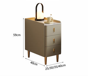 Meja Nakas Kayu Solid Ultra Tipis Minimalis Modern untuk Rumah Kecil, Kamar Tidur, dengan Tiga Laci dan Alas Batu - Product Image 6