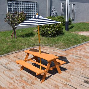 Conjunto de Mesa de Picnic de Madera con Sombrilla y Rayas Costeras – Banco de Comedor para Exteriores Resistente a la Intemperie con Protección Solar para Jardín - Product Image 6
