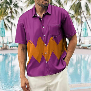 Chemise boutonnée hawaïenne respirante à manches courtes avec logo personnalisé ODM à col montant pour hommes - Product Image 5