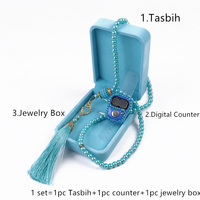 Compteur de perles de prière islamique avec boîte en velours Collier de 99 perles Compteur Tasbih pour la prière Mulslim Eid Ramadan