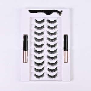 Ensemble de faux cils magnétiques, 10 paires, fibres synthétiques, courbure C, avec eye-liner pour femmes - Product Image 4