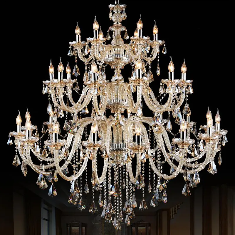 Lustre de style européen décoration de luxe bohème K9 cristal mariage hôtel suspendu éclairage bras de verre bougie