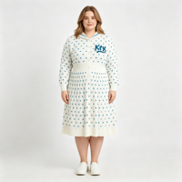 Robe midi en maille pour femmes rondes, col marin, jacquard étoilé, demi-boutonnage, jupe plissée – Vente en gros