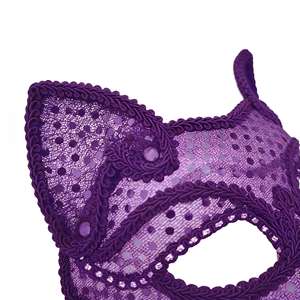 Masque de chat à sequins avec bordure en dentelle et strass transparents, masque de chat violet avec sequins - Product Image 2