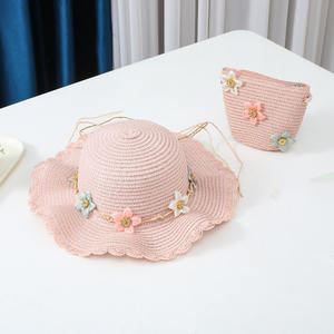 Yeni 2 parça Set hasır şapka + çanta kız çocuk çiçek Visor hasır şapka Panama şapka - Product Image 5