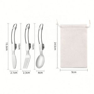 Ensemble de couverts de voyage pliables en acier inoxydable avec logo personnalisé, cuillère, fourchette, couteau, pour les événements en plein air, cadeaux promotionnels - Product Image 3