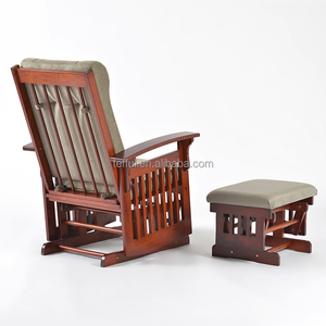 Ensemble de meubles de salon contemporains en bois écologiques avec coussin beige, fauteuil à bascule pour allaitement et repose-pieds - Product Image 3