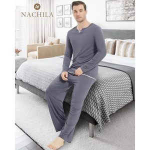 Pijamas para Hombre, Camisa de Manga Larga, Pantalones Suaves, Conjunto de Ropa para Dormir con Bolsillos, Tejido de Fibra de Bambú, Ropa Cómoda para Estar en Casa - Product Image 5