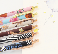 Stylo bille à pression en métal avec impression florale, style antique, en gel