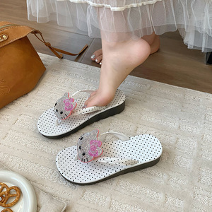 Sandali con zeppa da <span class=keywords><strong>donna</strong></span> <span class=keywords><strong>antiscivolo</strong></span> con pois, stile Ins, luminosi, per esterni e spiaggia, con motivo a spina di pesce, ciabatte scintillanti - Product Image 4