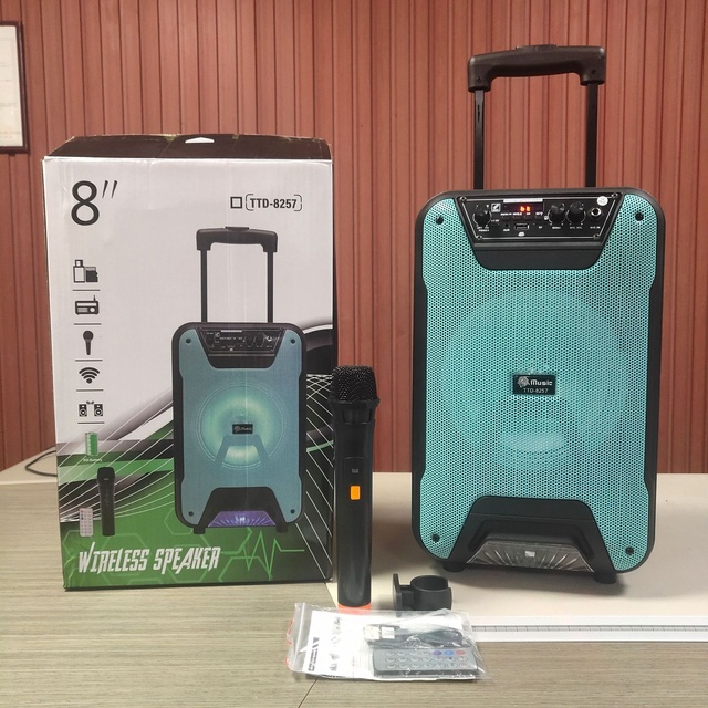 OEM Wholesale Outdoor Large 8inch Trolley 5.2 for Speaker 20W Wireless Microphone Remote Control Memory Card Support