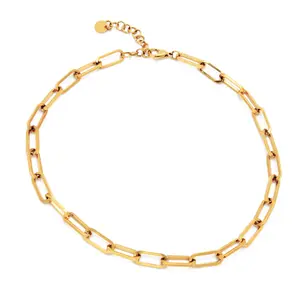 16in Frauen Gold Farbe Büroklammer Link Halskette, Anti Allergie Edelstahl Oval Rechteck Kette Halsreif, zierliche Geschenke