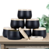 En stock – Lot de 24 boîtes métalliques noires style grain de bois avec couvercles en fer, 48 oz, pour bougies en cire parfumée
