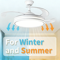 Kipas Angin Plafon LED Modern DC Motor Indoor 42-48 inci, Dapat Diredupkan, Berbahan Besi, Dapat Ditarik, dengan Remote Control, 6 Kecepatan, Rendah Kebisingan
