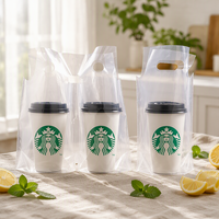 Sac de transport en plastique transparent imprimé personnalisé pour plats à emporter Sacs porte-gobelet café thé lait Sachet tasse à thé bulle en plastique