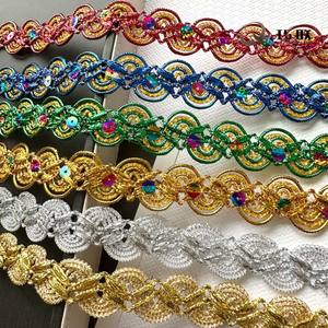 23มม. ผ้าโพลีเอสเตอร์ถักเปียลูกไม้ตัดเลื่อมหมวกผ้าม่าน DIY ริบบิ้นสีเงินสีทองเมทัลลิก tatting ลูกไม้ - Product Image 4