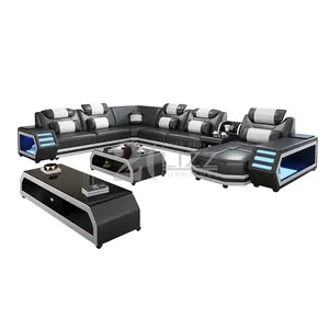 Australia Big LED Sofa U Shape Sofa Genuine Leather Sectional Sofa Set Muebles De Sala For Home Sala Set