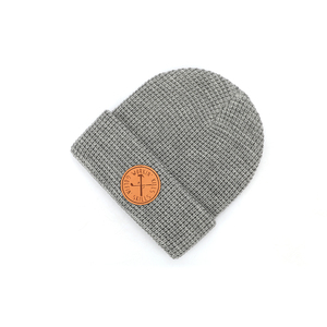 Bonnet de pêcheur en acrylique pour hommes, couvre-chef 100%, de haute qualité, personnalisé, Slouchy, Patch en cuir, squelette, côtelé, gaufrier, gris - Product Image 2