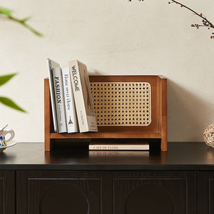 Rectangle Natural Bamboo Wooden Rattan Office Storage Organizer Handmade Box Snack <b>Basket</b> Container Book Shelf With Handles - Product Image 4