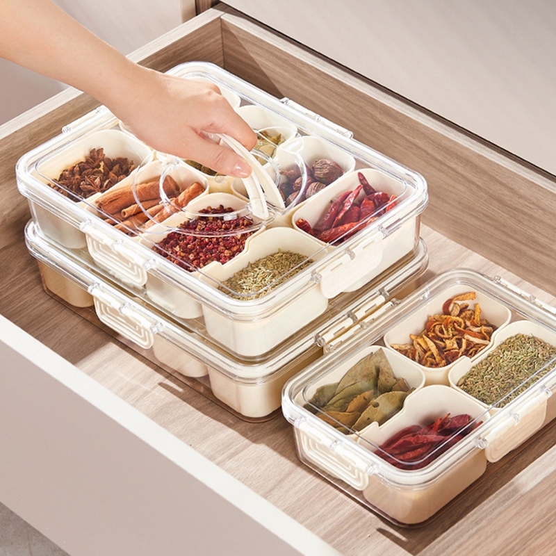 Portable Snack Box Divided Serving Tray with Lid and Handle Food Organizer Charcuterie Containers for Fruit Nuts Spice