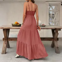 Robe décontractée rouge à col en V profond sans manches pour femme, style vacances, avec faible MOQ