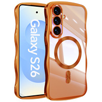 Coque arrière magnétique transparente en TPU moulé avec cadre ondulé électroplaqué pour Samsung S26 25 24 Ultra S26 Edge 25 24 Plus