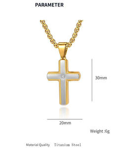 Abbigliamento semplice da uomo ciondolo in acciaio inox con sabbia intarsiato diamante placcato in oro rodio con ciondolo a maglia collana a catena - Product Image 2