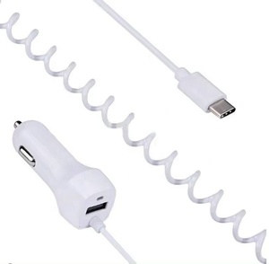 Certificado 3.1A Cargador de coche USB con Cable de carga incorporado Cable de resorte de alambre para iPhone/Puerto Micro/Tipo-C Carga rápida del coche - Product Image 4
