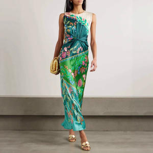 Vestido de fiesta sencillo con estampado de retazos vintage, vestido Maxi informal con cuello redondo para mujer Primavera Verano, vestido elegante sin mangas para mujer 2025 - Product Image 3