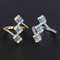 Expédition rapide bague en argent 925 avec pierre bleue empilable baguette diamant dame plaqué or luxe femmes 5a bague en zircon coloré
