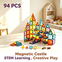 Populaire 88 pièces Tuiles de construction magnétiques transparentes 5,5 cm Jouet de blocs STEM DIY pour enfants (Château, Parking) pour garçons et filles