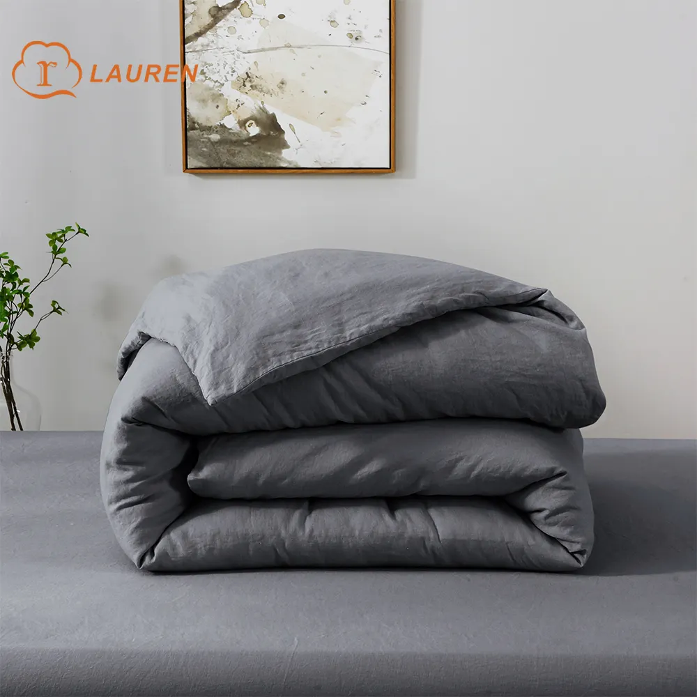Factory OEM Hot Sale luxury natural soft 100% French Flax linen duvet cover bedding set queen size bed sheets