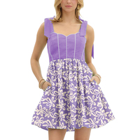 Mini robe d'été personnalisée A-ligne pour les femmes de grande taille sans manches nœud papillon sangle écologique smocké imprimé fleuri doux lavable