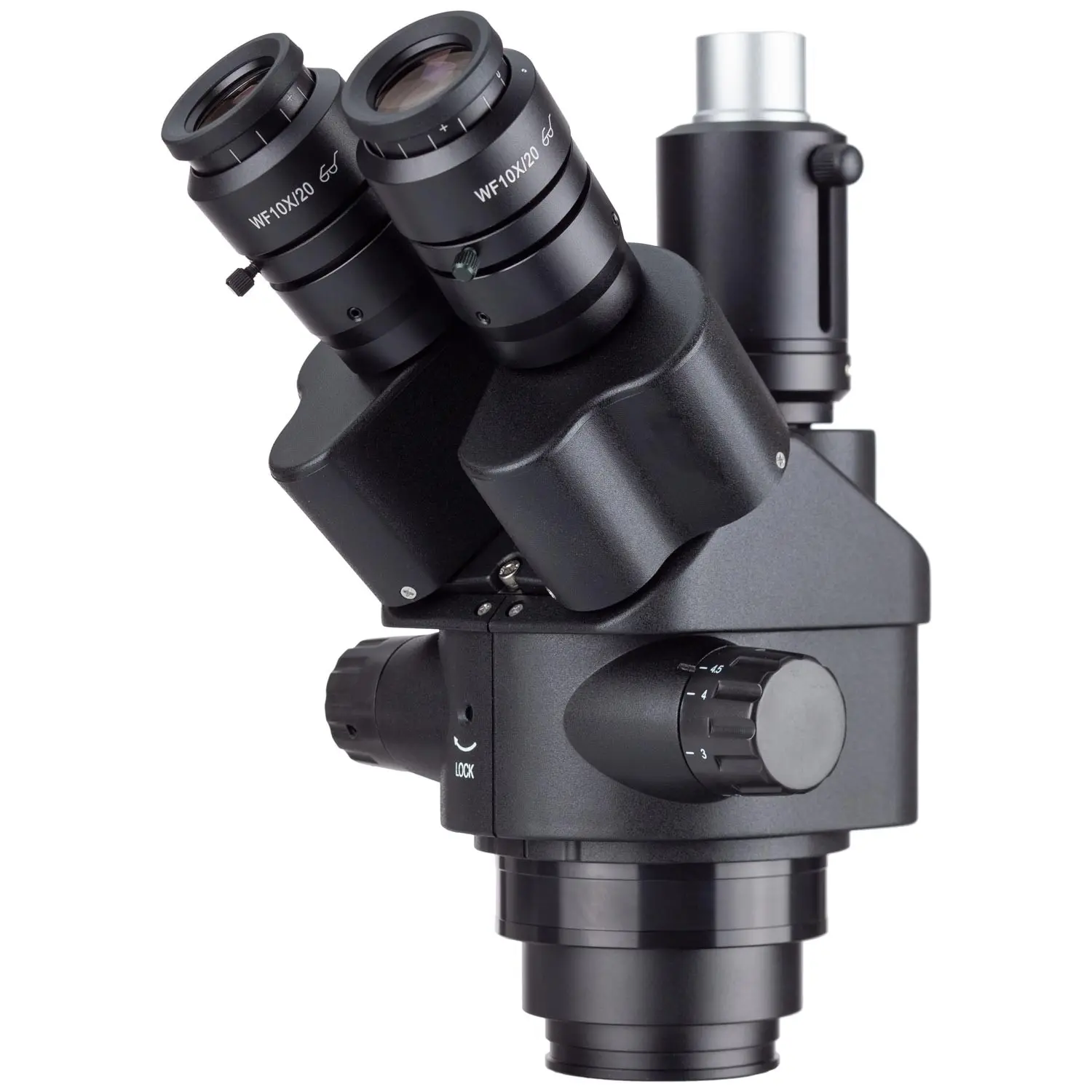 AmScope 7X-45X Nero Simul-Focale Trinoculare Zoom Stereo Microscopio Testa
