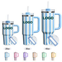 Tumbler Mobil 40oz Seri Garis-Garis Musim Panas Generasi Kedua, Vakum Terisolasi, Anti Jatuh, Dapat Dikustomisasi, dengan Gagang dan Sedotan
