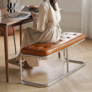 Luxury Modern Beauty Salon Waiting <b>Sofa</b> <b>Bench</b> Technical Leather Upholstered Stainless Steel Legs Waiting Chair for Hair Salon - Product Image 5