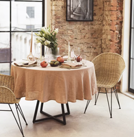 Nappe ronde en lin de couleur unie - Housse de table surdimensionnée personnalisable pour salle de conférence, hôtel et table à manger