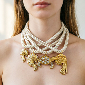 Braided <b>rope</b> necklace for women with seashell and turtle stainless steel pendant exuding a <b>light</b> luxury and high end fashion - Product Image 1