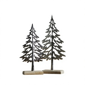 Metal Pine <b>Tree</b> <b>Wood</b> Base Table Objects For <b>Christmas</b> Holiday Modern Interior Decoration Accent Home Decor Aluminium Xmas <b>Tree</b> - Product Image 1